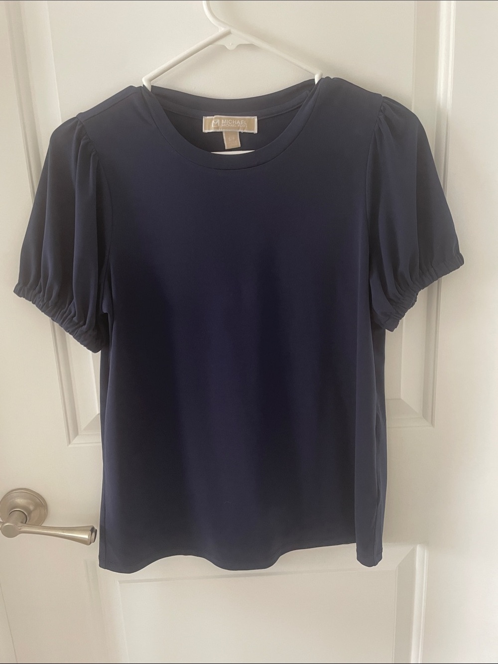 MICHAEL Michael Kors Navy Short Puff Sleeve Crewneck Blouse